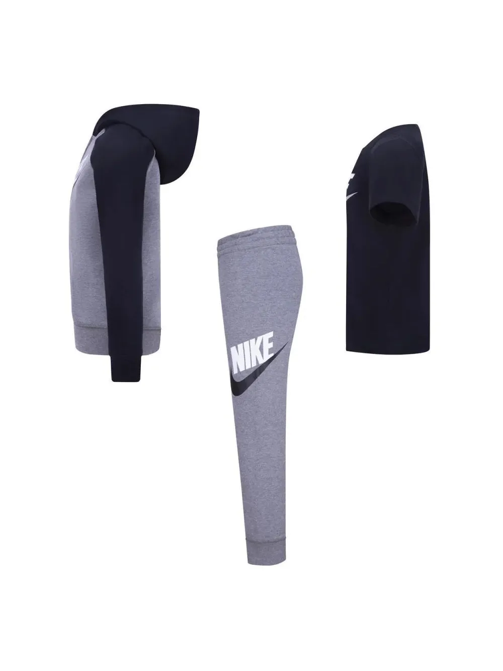 Tuta Nike kid dai 2 ai 7 anni set 3 pezzi in felpa grigio nera con t-shirt