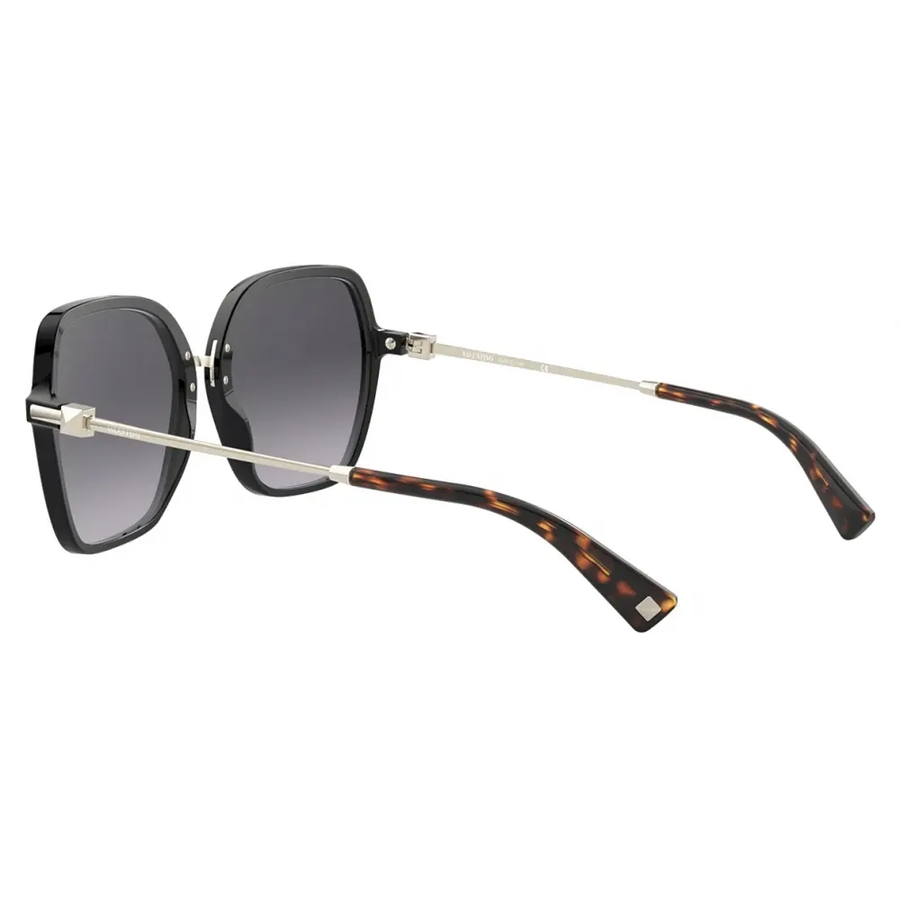 Valentino - Occhiale da Sole Squadrato in Acetato con Stud Funzionale - Nero - Valentino Eyewear