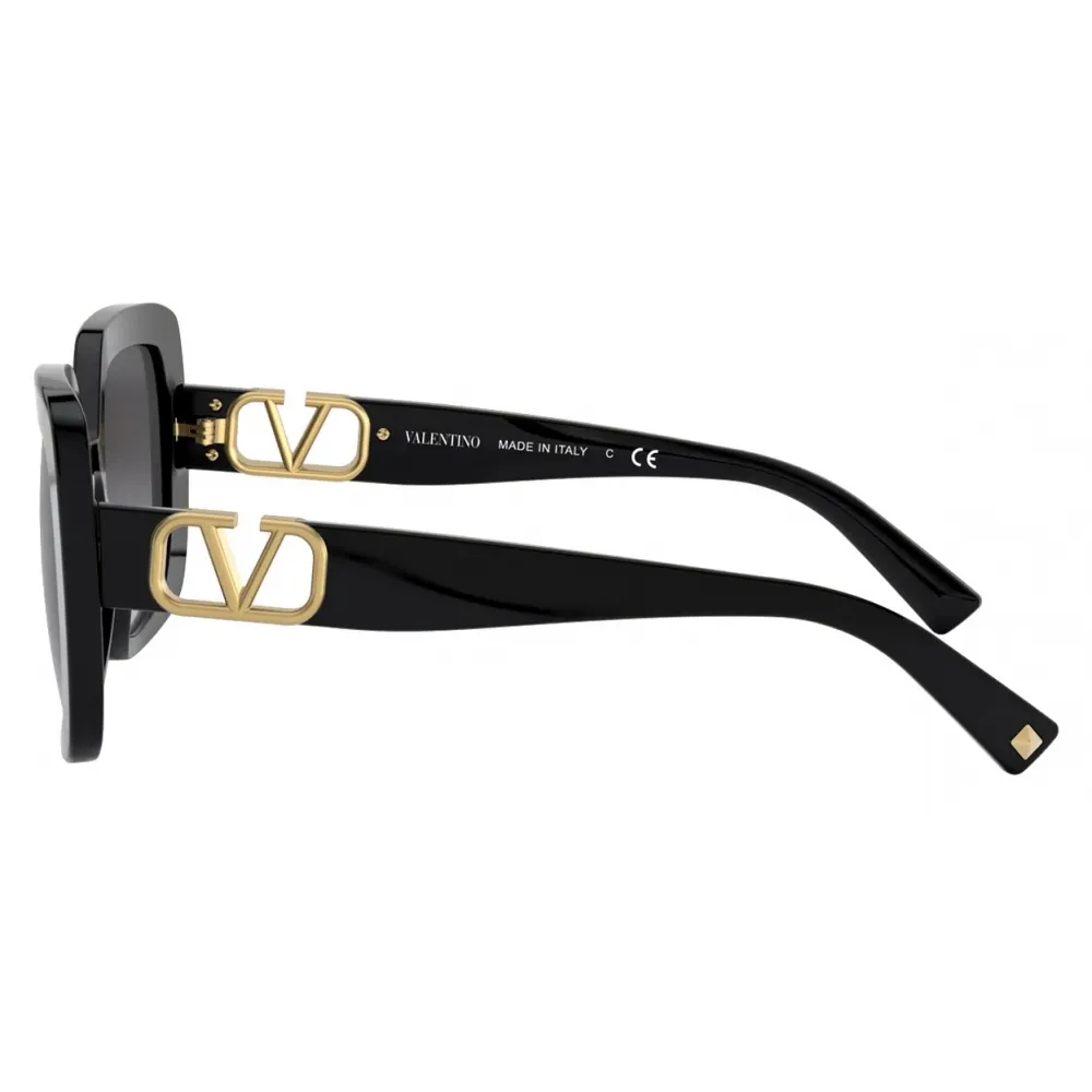 Valentino - Occhiale da Sole Squadrato in Acetato con Vlogo - Nero - Valentino Eyewear