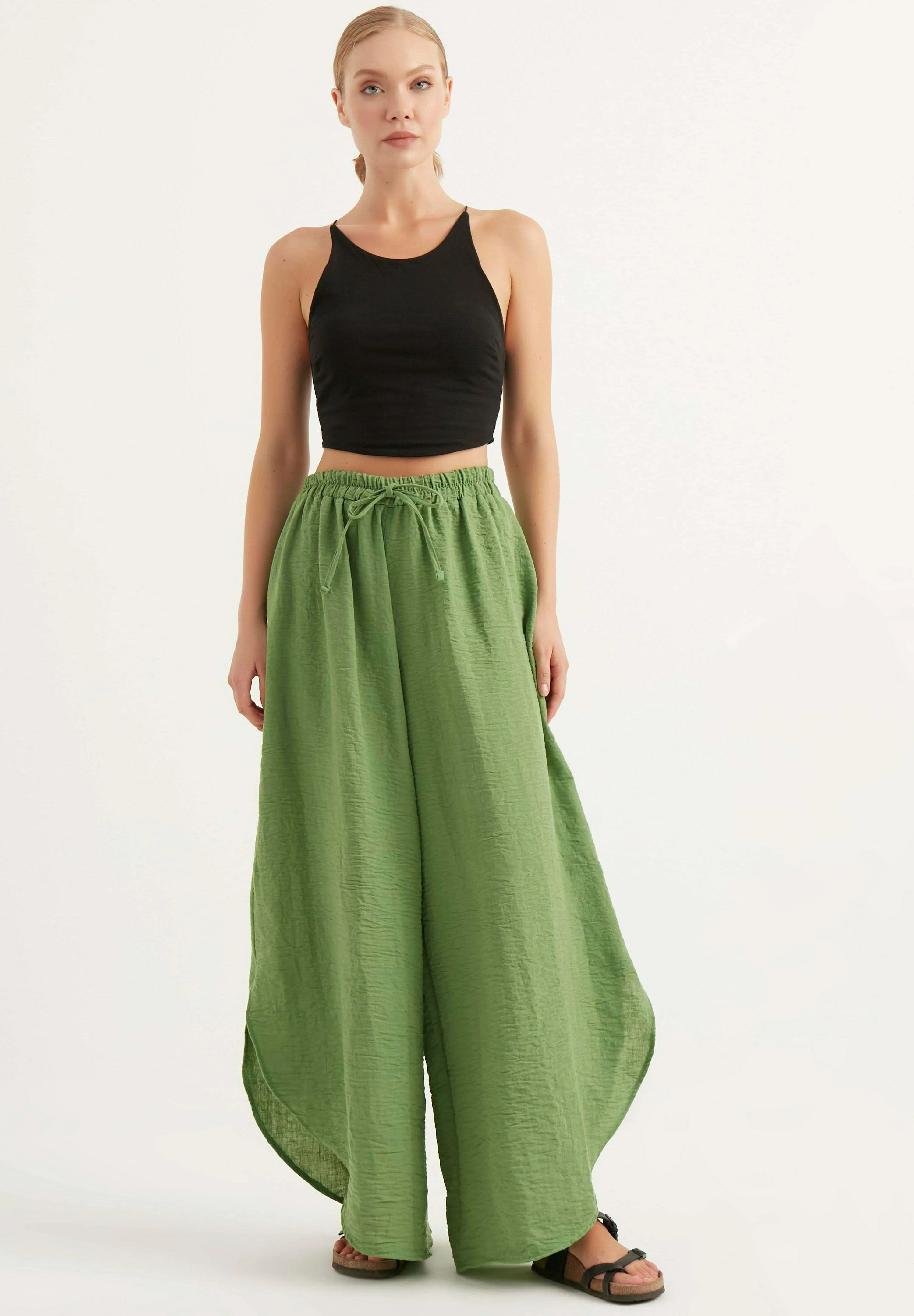 WIDE LEG WITH SIDE SLITS - Pantaloni