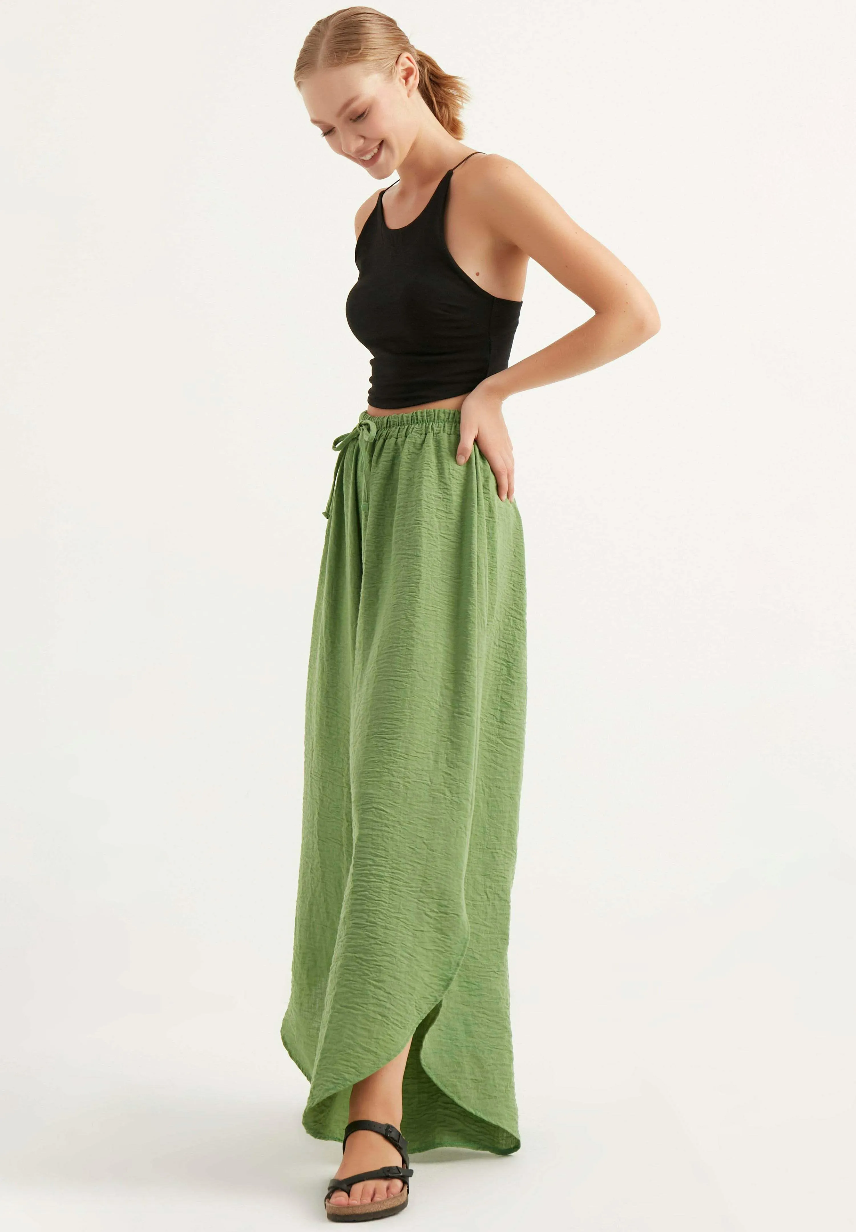 WIDE LEG WITH SIDE SLITS - Pantaloni