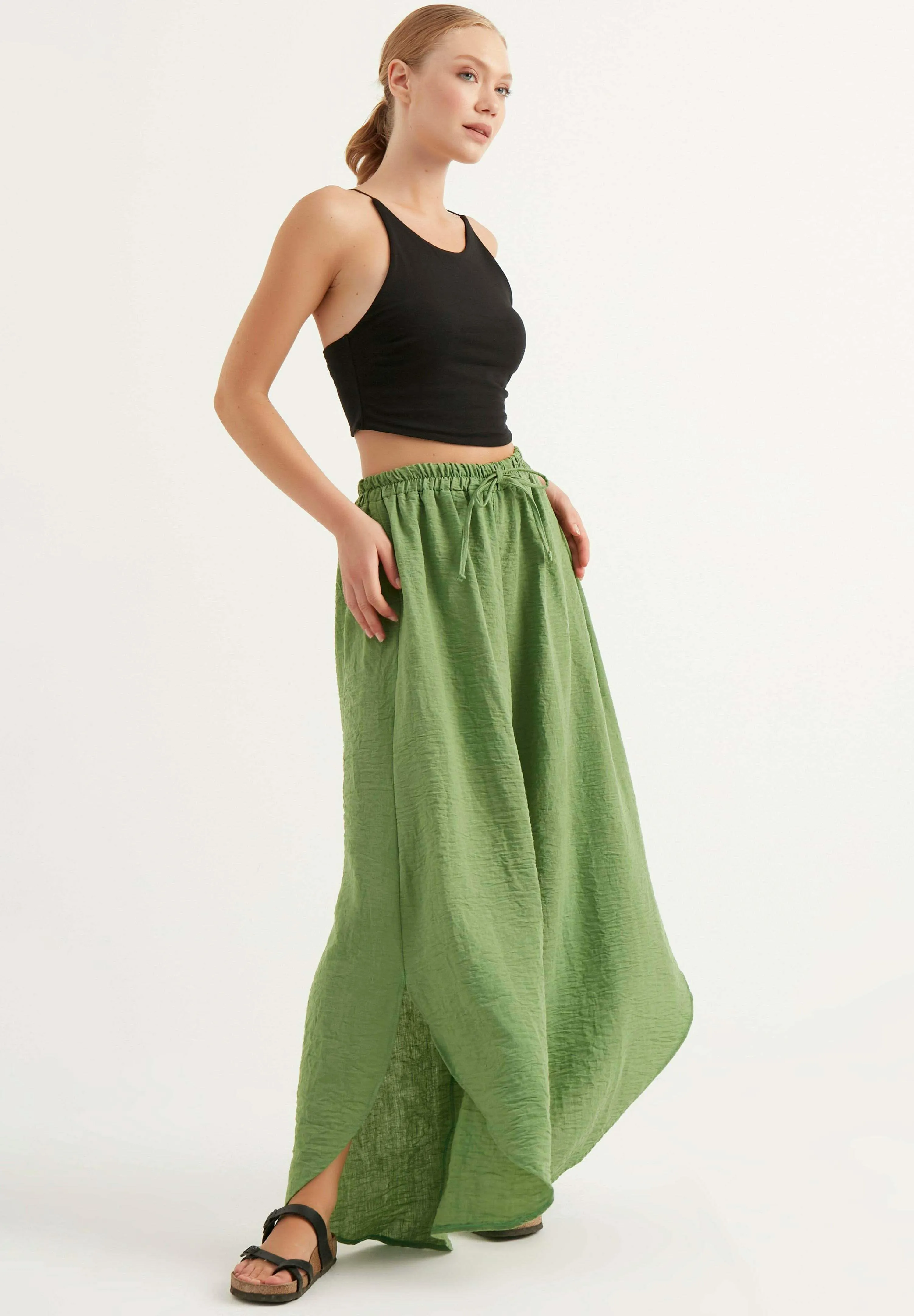 WIDE LEG WITH SIDE SLITS - Pantaloni