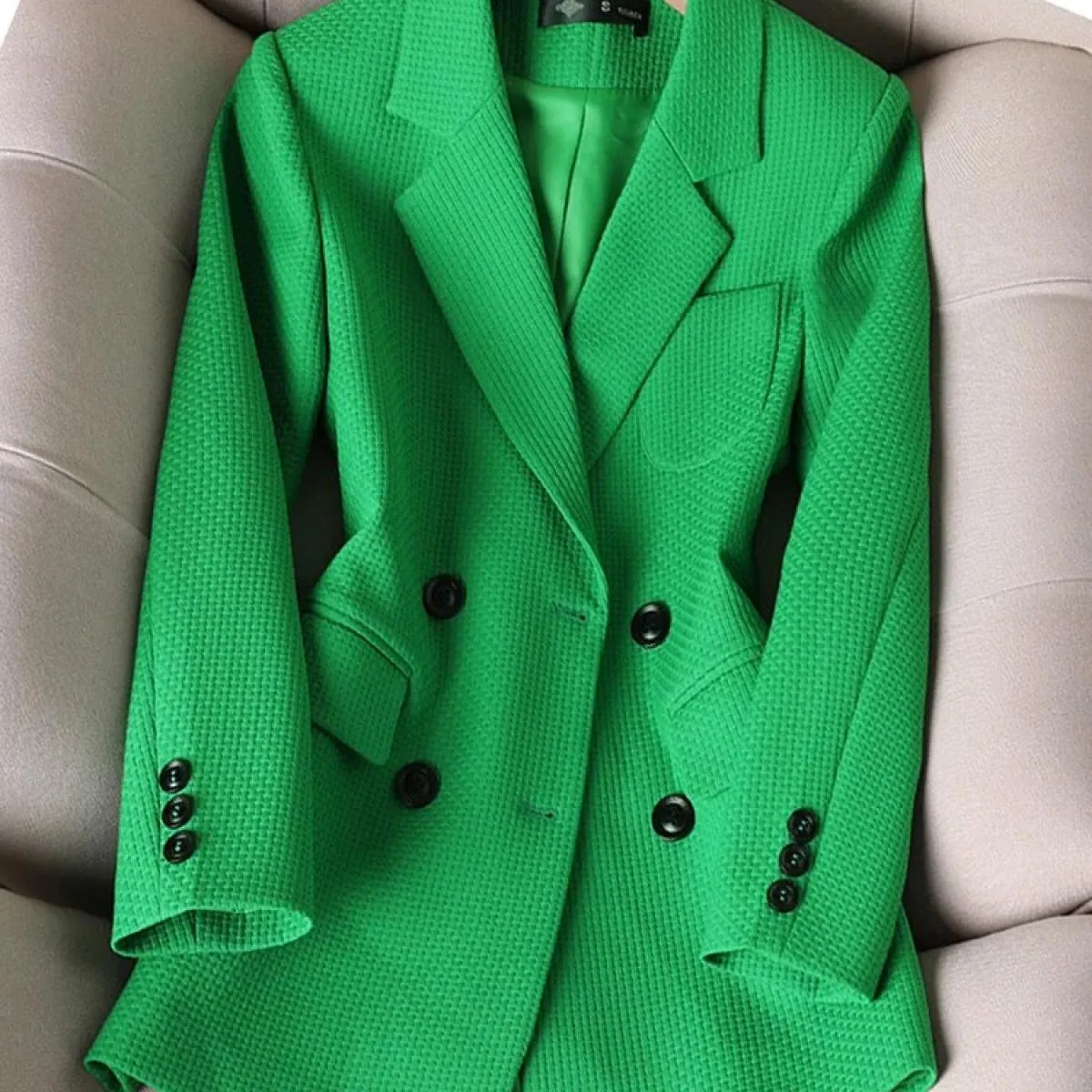 Xfpv Blazer formale da donna Donna Arancione Nero Verde scozzese Manica lunga Monopetto Giacca da lavoro alla moda Coa